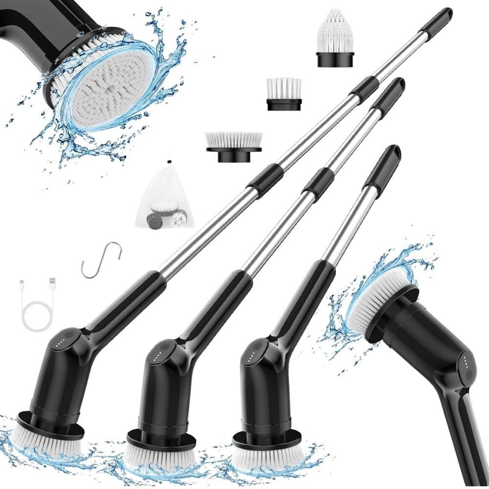 Electric Spin Scrubber Cleaning Brush Black Shower Power Scrubber Bathroom OW
